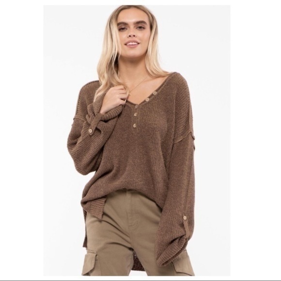 MOCHA JAVA Henley Sweater - Picture 2 of 9